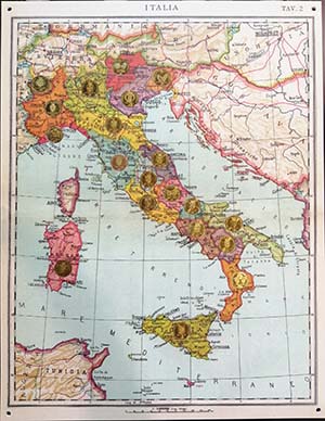 medagliere con le 20 medaglie delle 20 regioni d'Italia